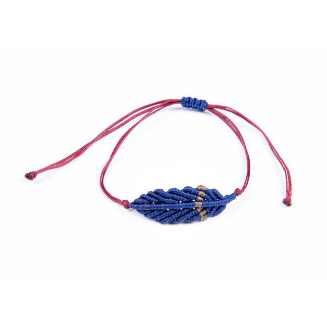 Βραχιόλι μακραμέ "feather" royal blue-χακί σε κορδόνι με αυξομείωση