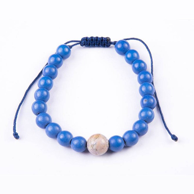 Βραχιόλι με μπλε χαολίτη και χάντρα marble 8mm, κλείνει με αυξομείωση