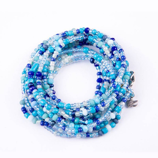 Βραχιόλι πολυμορφικό wrap με γυάλινες χάντρες γαλάζιες, μπλε, τυρκουάζ, κρυσταλλάκια μπλε, διάφανες γαλάζιες, σε κορδόνι σιλικόνης
