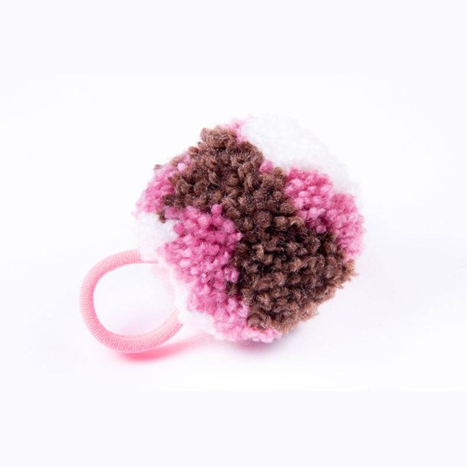Λαστιχάκι για τα μαλλιά ροζ με χειροποίητο pom pom
